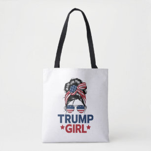 Trump Girl Messy Bun Trump 2024 Election American  Tote Bag