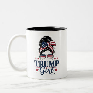 Trump Girl Messy Bun Trump 2024 Election American Two-Tone Coffee Mug
