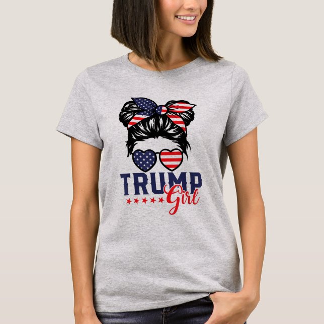 Trump Girl Messy Bun Trump 2024 Election  T-Shirt (Front)