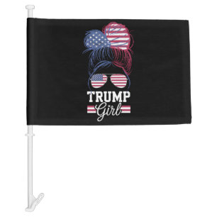 Trump Girl Messy Bun USA 47 President Car Flag