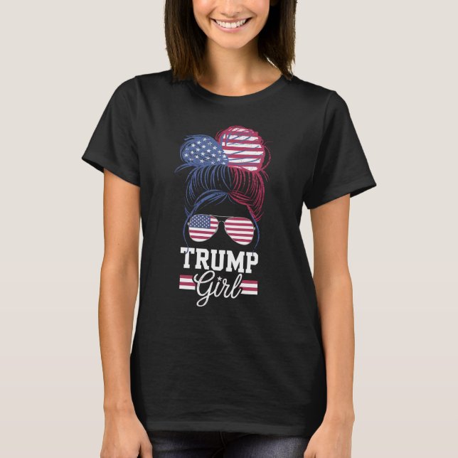 Trump Girl Messy Bun USA 47 President T-Shirt (Front)