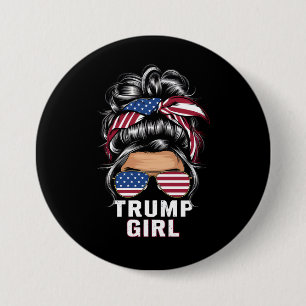 Trump Girl Messy Bun USA Flag Trump 2024 Election Button
