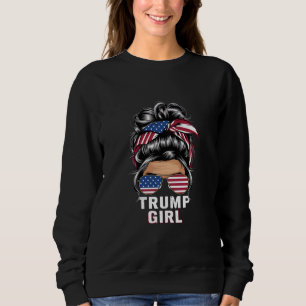 Trump Girl Messy Bun USA Flag Trump 2024 Election Sweatshirt