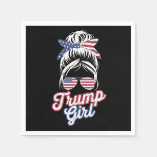 Trump Girl Messy Bun Vintage USA American Flag Napkins