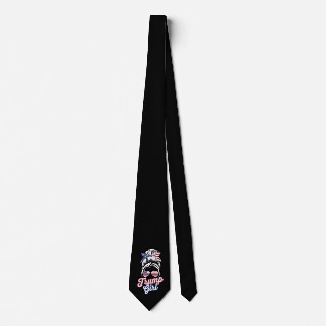 Trump Girl Messy Bun Vintage USA American Flag Neck Tie (Front)