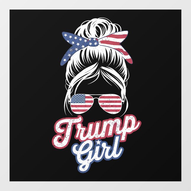 Trump Girl Messy Bun Vintage USA American Flag Window Cling | Zazzle