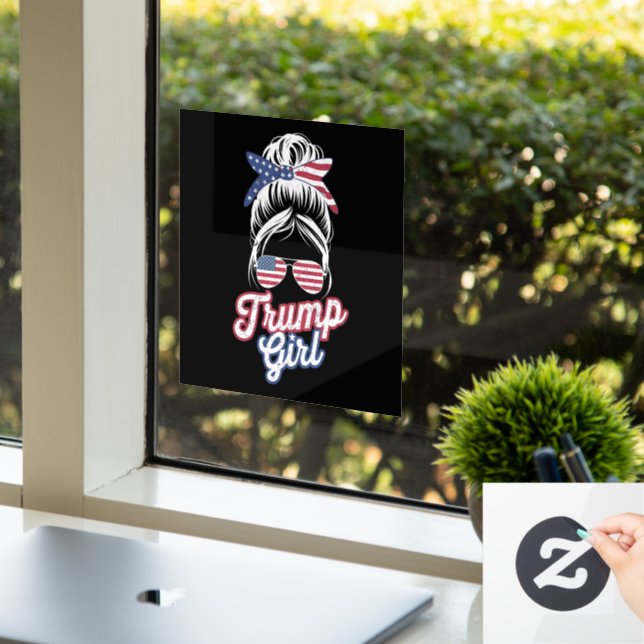 Trump Girl Messy Bun Vintage USA American Flag Window Cling | Zazzle