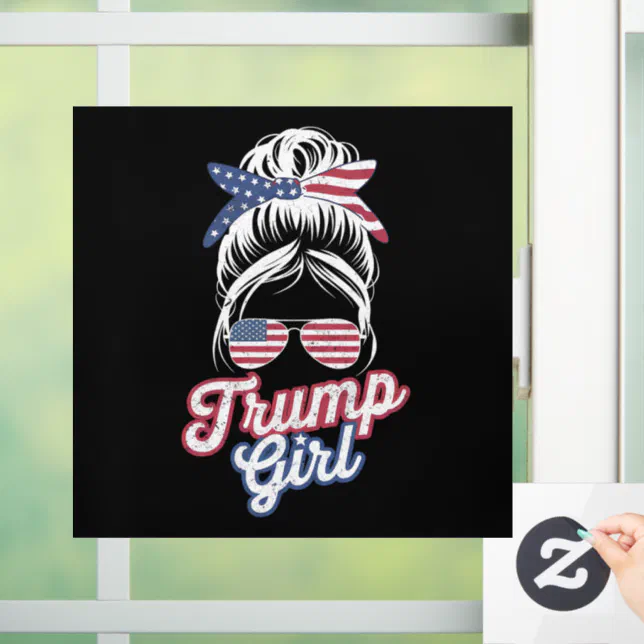 Trump Girl Messy Bun Vintage USA American Flag Window Cling | Zazzle