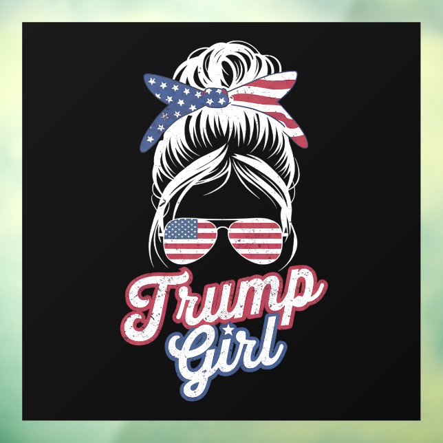 Trump Girl Messy Bun Vintage USA American Flag Window Cling | Zazzle