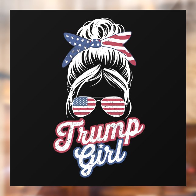 Trump Girl Messy Bun Vintage USA American Flag Window Cling | Zazzle