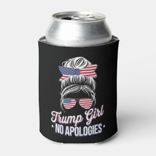 Trump Girl No Apologies Messy Bun Retro Vintage Can Cooler
