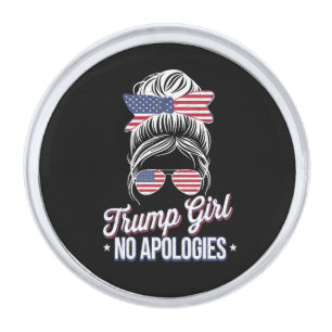 Trump Girl No Apologies Messy Bun Retro Vintage Silver Finish Lapel Pin