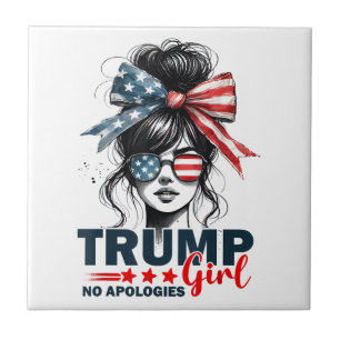 Trump Girl No Apologies Messy Bun Sunglasses Trump Ceramic Tile