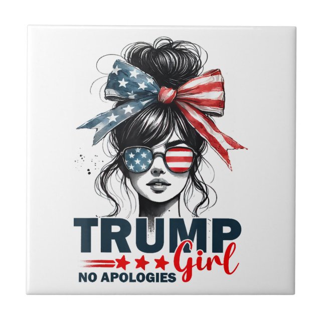 Trump Girl No Apologies Messy Bun Sunglasses Trump Ceramic Tile (Front)