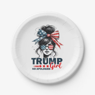 Trump Girl No Apologies Messy Bun Sunglasses Trump Paper Plates