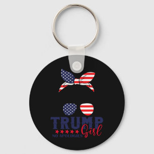 Trump Girl No Apologies Messy Bun Trump 2024 Ameri Keychain