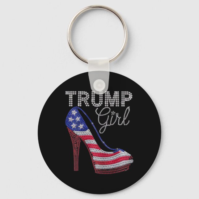Trump Girl Stilettos High Heel American Flag Bling Keychain (Front)