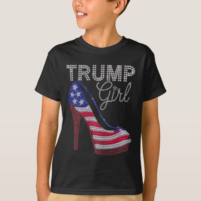 Trump Girl Stilettos High Heel American Flag Bling T-Shirt (Front)