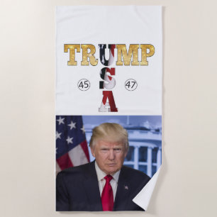 Trump Gold 💖 Portrait 2025 💕 USA 45 47 Beach Towel
