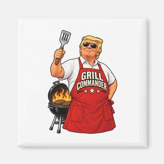 Trump Grill Commander BBQ Square Fridge Magnet (Front)