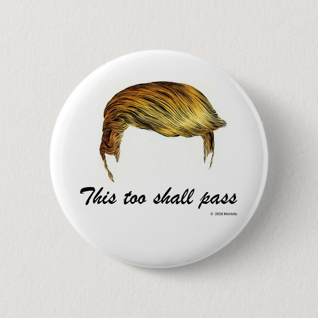 Trump hair pinback button (Front)
