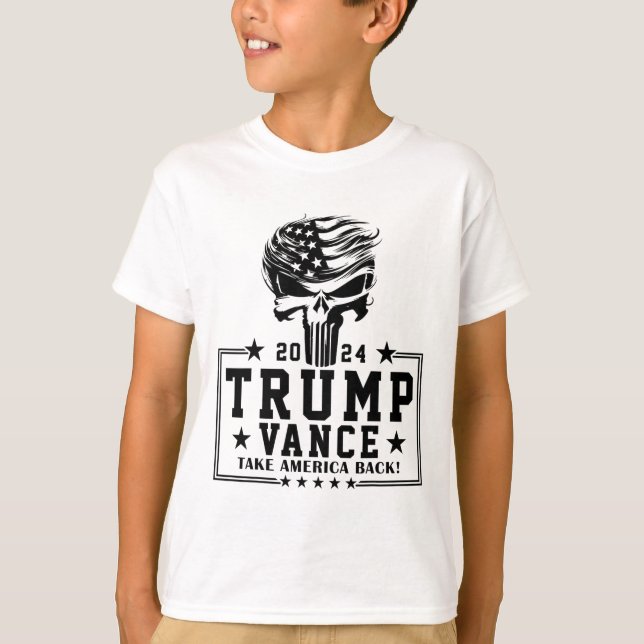 Trump Hair Skull Halloween American Flag Trump Van T-Shirt (Front)