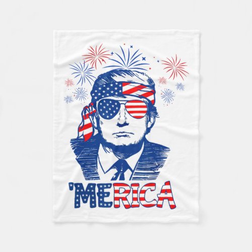 Trump Happy 4th Of July Trump American Flag 2  Fleece Blanket