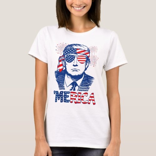 Trump Happy 4th Of July Trump American Flag 5  T_Shirt