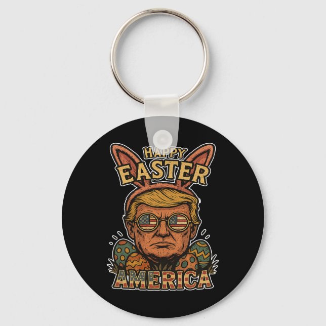 Trump Happy Easter Bunny Egg Hunt Spring Funny Hop Keychain (Front)