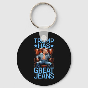 Trump Has Great Jeans Funny Retro Denim Meme Polit Keychain