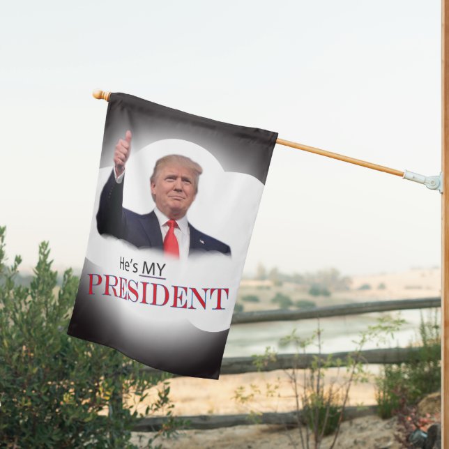 Trump He’s My President 🤍 ️🧡  Patriotic USA  House Flag (Insitu (Back))