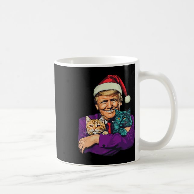 Trump Holding Cats Merry Christmas Festive Funny  Coffee Mug (Right)