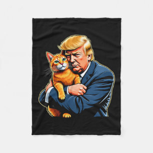 Trump Hugging Orange Cat Funny 2024 Election Meme Fleece Blanket