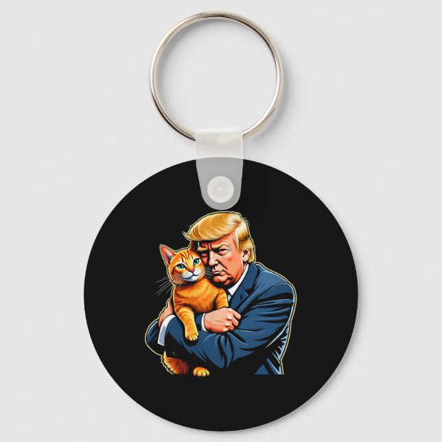 Trump Hugging Orange Cat Funny 2024 Election Meme  Keychain (Front)