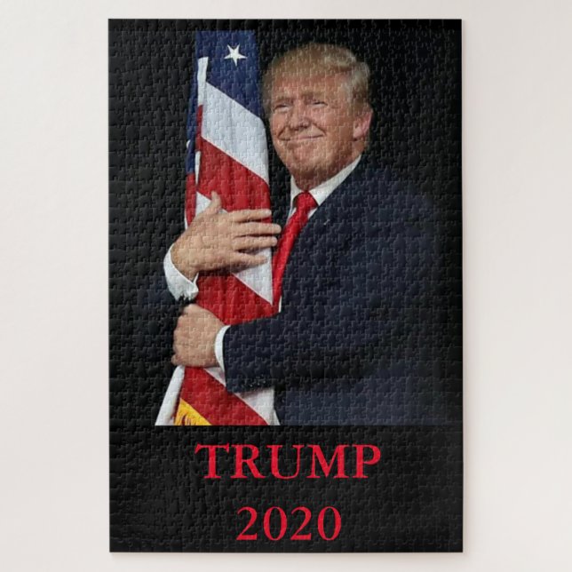 Trump hugging the American Flag Jigsaw Puzzle (Vertical)