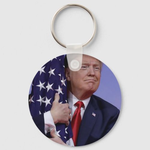 Trump Hugging the American Flag Keychain