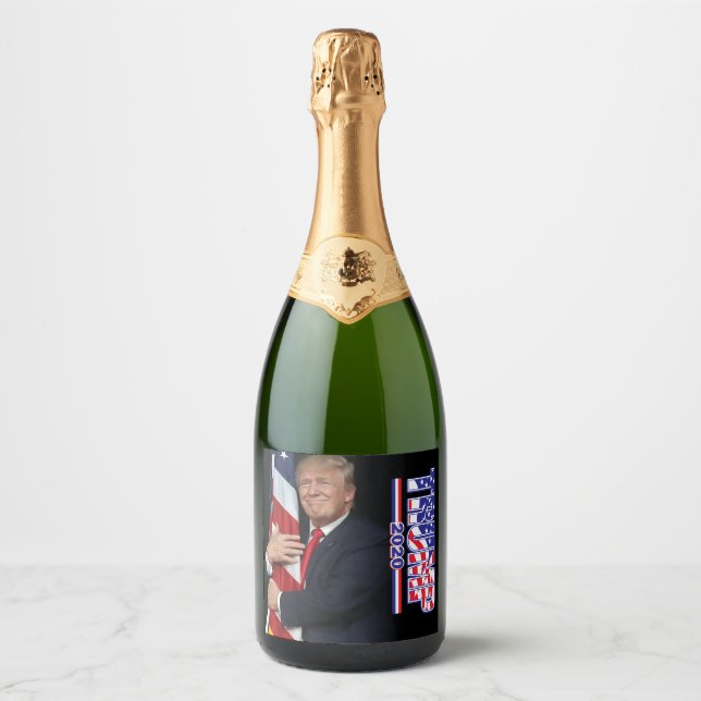 Trump Hugging the USA Flag Sparkling Wine Label (Front)