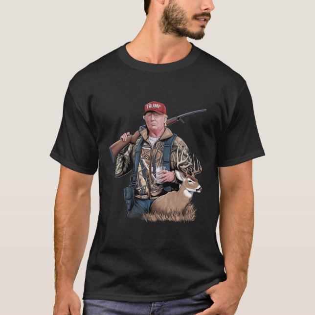 Trump Hunting Deer (front And Back) Make Hunting G T-Shirt (Front)