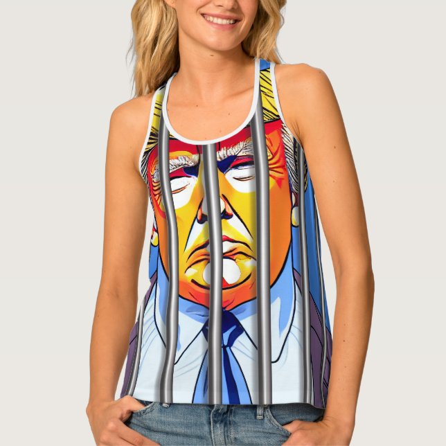 Trump in Jail Custom Women's All-Over Print Racerb Tank Top (Front)