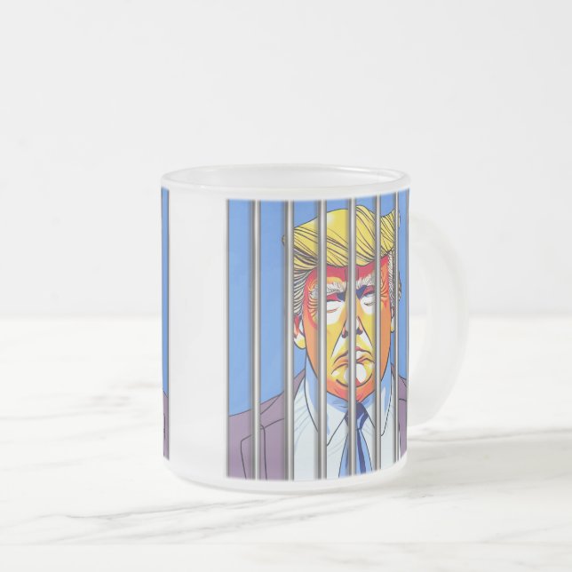 Trump in Jail Frosted Glass Mug, 10 oz  Coffee Mug (Front Right)