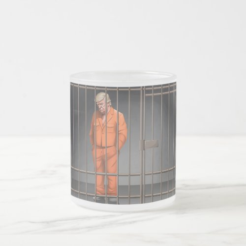 Trump in Jail Frosted Glass Mug 10 oz  Frosted Glass Coffee Mug