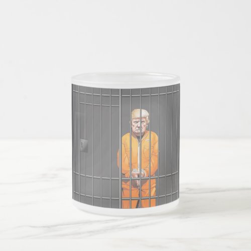 Trump in Jail Frosted Glass Mug 10 oz  Frosted Glass Coffee Mug
