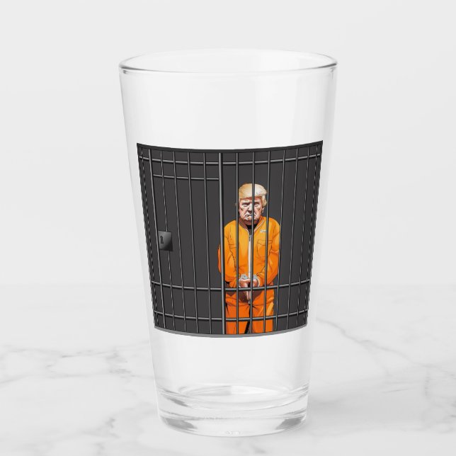 Trump in Jail Glass Tumbler  (Front)