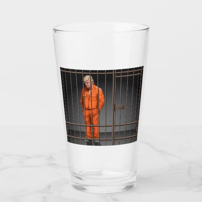 Trump in Jail Glass Tumbler  (Front)