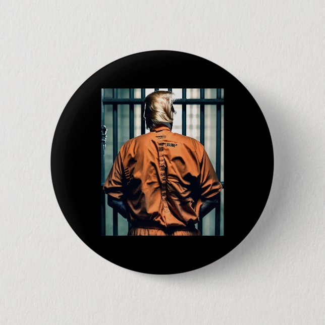 Trump In Jail Orange Jumpsuit Hand Cuffed Guilty  Button (Front)