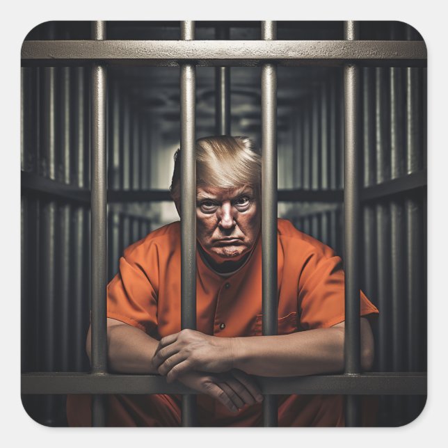 Trump in Jail Square Sticker (Front)