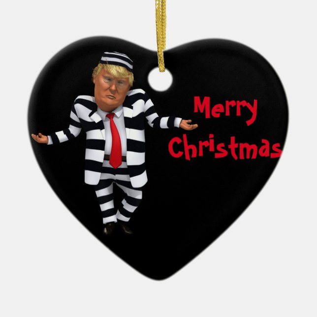 Trump in Prison Wear Ceramic Ornament (Front)