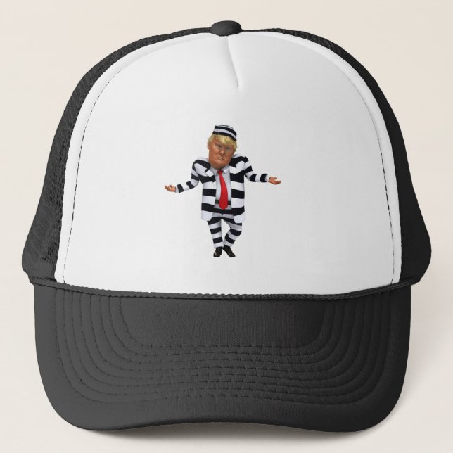 Trump in Prison Wear Trucker Hat (Front)