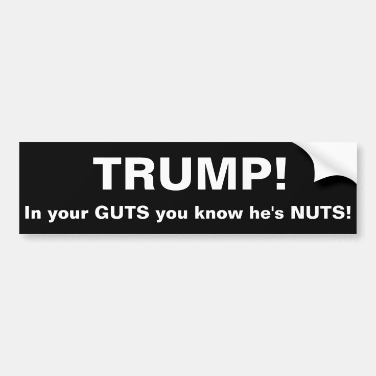 Trump. In your guts you know he's nuts! Bumper Sticker Zazzle