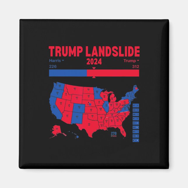 Trump Landslide 2024 Electoral Map 312 Winning Map Magnet (Front)